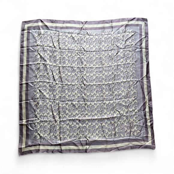 Coach Signature Silk Scarf Lavender Mist Gray 35” Square - Picture 4 of 6